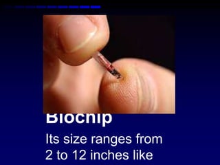 Size Of
Biochip
Its size ranges from
2 to 12 inches like
 
