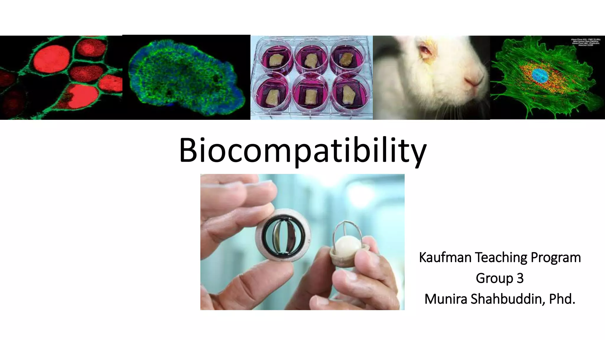 Biocompatibility
Kaufman Teaching Program
Group 3
Munira Shahbuddin, Phd.