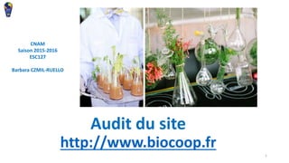 Audit du site
http://www.biocoop.fr
CNAM
Saison 2015-2016
ESC127
Barbara CZMIL-RUELLO
1
 