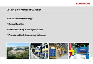 Leading International Supplier


     Environmental technology

     General finishing

     Material handling & conveyor systems

     Process and high-temperature technology




1                                               30
 