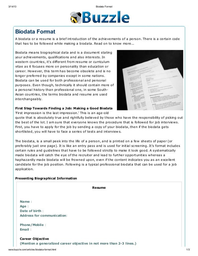 Biodata format Biodata format