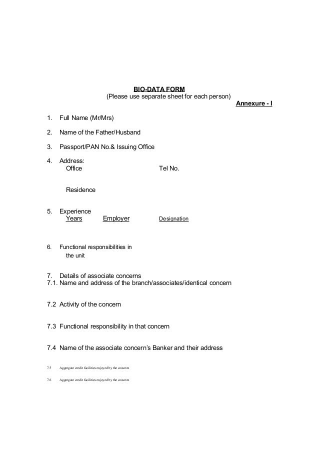 Biodata Form Sample