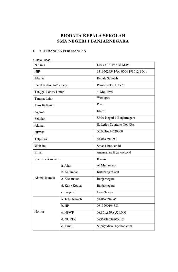 Biodata kepsek Biodata kepsek