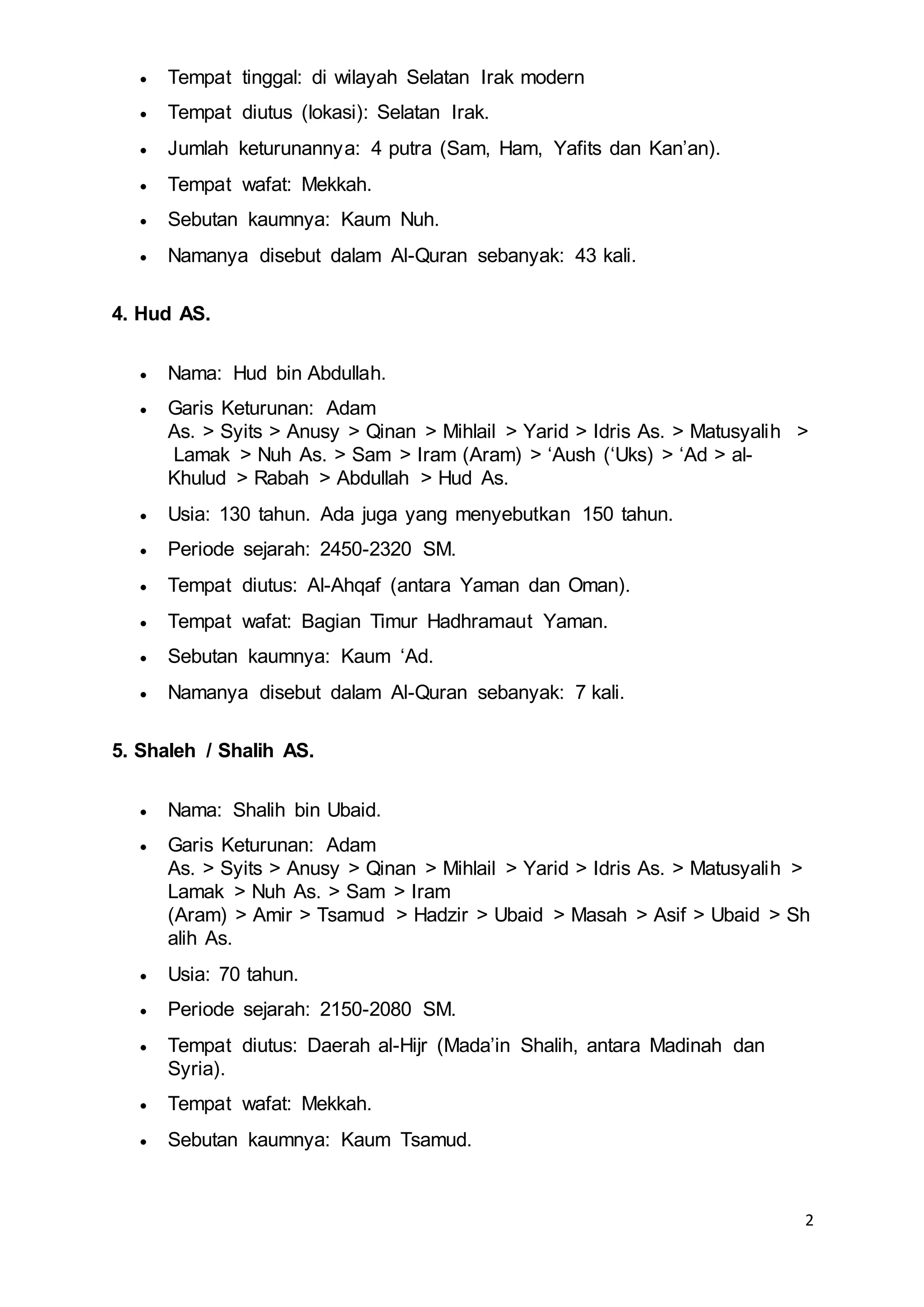 Biodata lengkap 25 nabi dan rasul islam | DOCX