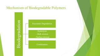 Mechanism of Biodegradable Polymers
Biodegradation
Enzymatic Degradation
Hydrolysis
- Bulk erosion
- Surface erosion
Combination
5
 