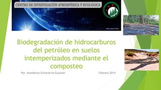 Biodegradación de hidrocarburos
del petróleo en suelos
intemperizados mediante el
composteo
Por :Humberto Echavarria Guzmán Febrero 2014
 