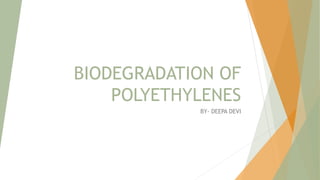 BIODEGRADATION OF
POLYETHYLENES
BY- DEEPA DEVI
 