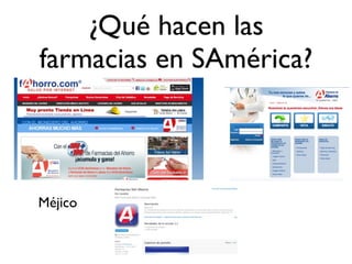 ¿Qué hacen las
farmacias en SAmérica?



Méjico
 