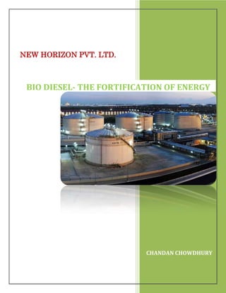 NEW HORIZON PVT. LTD.



 BIO DIESEL- THE FORTIFICATION OF ENERGY
                                  SECTOR




                          CHANDAN CHOWDHURY
 