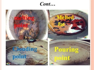 Cont…
melting
point
Melted
fat
Pouring
point
Clouding
point
 
