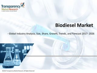 ©2019 TransparencyMarket Research,All Rights Reserved
Biodiesel Market
- Global Industry Analysis, Size, Share, Growth, Trends, and Forecast 2017- 2026
©2019 Transparency Market Research, All Rights Reserved
 