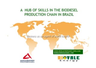 A HUB OF SKILLS IN THE BIODIESEL
  PRODUCTION CHAIN IN BRAZIL




                  WWW.REDEJATROPHANET.NING.COM
                  BIOBALEMINAS@GMAIL.COM
 