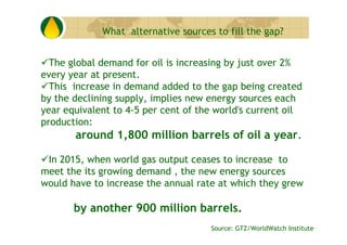 What alternative sources to fill the gap?


  The global demand for oil is increasing by just over 2%
every year at presen...