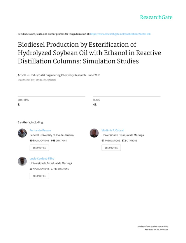 Biodiesel production by esterification of hydrolyzed soybean oil PDF