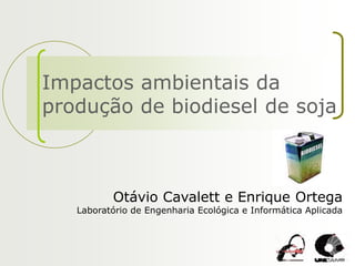 Impactos ambientais da
produção de biodiesel de soja
Otávio Cavalett e Enrique Ortega
Laboratório de Engenharia Ecológica e Informática Aplicada
 
