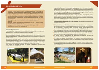 21BIODIGESTORES EN EL PERÚ20 BIODIGESTORES EN EL PERÚ
Ubicación:RegiónCajamarca
•CentrospobladosYanacanchayChantaeneldistritoLaEncañada,provinciaCajamarca
•CaseríoPucará,eneldistritoTumbadén,ProvinciaSanPablo.
Características de la tecnología: Biodigestores tipo Taiwan de 10 m3, fabricados a base
degeomembranadePVC.Seaprovechacomoprincipalrecursobiomásicoelestiércolde
ganadovacuno.
La conducción de biogás hasta la cocina se hace de manera directa a través de una
manguera de polietileno (PET) de ½” de diámetro. El sistema cuenta con un reservorio o
almacén de biogás de polietileno, el cual permite almacenar entre 2 a 3 m3 de biogás
diariamenteyunacocinacondoshornillas(quemadores)paracadafamilia.
Lleva además una válvula de seguridad, que permite el desfogue en el caso de una
posiblesobreproduccióndebiogás.
Soluciones Prácticas (antes ITDG), ha investigado y adaptado la tecnología de
Biodigestores Tubulares Unifamiliares desde el año 2007, en asocio con Ingeniería sin
Fronteras (ISF), Green Empowerment, y la Universidad Politécnica de Catalunya; con la
finalidad de facilitar el acceso a una energía limpia para cocción de alimentos en
familias rurales, que permita disminuir el consumo de leña y sus efectos en la salud de
las mujeres y niños especialmente; así como el aprovechamiento del biol en la
actividadagrícola.
24biodigestoresoperativosenlocalidadesruralesdelaregiónCajamarca.
Contactos:
Fernando Acosta (facosta@solucionespracticas.org.pe); Rafael Escobar
(rescobar@solucionespracticas.org.pe)
Av.JorgeChávez275-Miraflores,ApartadoPostal18-0620Lima18-PERÚ
Teléfonos:(511)447-5127,444-7055,446-7324
Disponibilidad de recurso y alimentación del biodigestor: Como uno de los criterios para
la selección de las familias, se establece que éstas deben contar con una cantidad mínima
de ganado (2 o 3cabezas), lo cual garantiza la disponibilidad de materia orgánica para
alimentar diariamente al biodigestor. Dicha carga consta de 20 kg de estiércol fresco y 60
litrosdeagua,loqueaseguraráuncorrectofuncionamiento.
Uso y aprovechamiento del biogás y biol: El biogás se utiliza, principalmente, para la
cocción de alimentos reemplazando las cocinas tradicionales a leña. El biol se utiliza como
fertilizante para los campos de cultivo de los agricultores, mejorando el rendimiento de
éstosenmásde20%enrelaciónasuproducciónnormal.
Principales logros y aprendizajes que se han alcanzado: Las investigaciones realizadas han
permitidodemostrarque:
El biogás cubre casi el 60% de las necesidades de combustible en una familia, ahorra
aproximadamente 2.6 ton CO2e/año que equivale a una disminución de 48% de emisiones
de CO2 respecto al consumo de leña. La cantidad de leña utilizada disminuye en
aproximadamente53%.(TomandocomobasemetodologíadeGoldStandard).
Entre otros aspectos, las familias presentan mejoras en la higiene de la cocina, debido a la
motivaciónqueimplicautilizarelbiogáscomocombustibleparalacoccióndealimentos.
Debido a la disminución del consumo de leña (no reemplazo total), se ha calculado un
ahorrodel50%deltiempoutilizadoporlafamiliaparalarecolecciónésta.
En algunos casos, la disponibilidad de fertilizante ha significado el ahorro de
aproximadamente130soles/añoparalafamilia.
En ensayos con papa se demostró que el biol mejora los rendimientos sobre el 25%
respecto al no uso de fertilizantes y en un 11% con respecto al uso de estiércol puro como
fertilizante.
En cultivos de pastos para alimentación de ganado se notó un importante aumento en la
cantidaddeproteínaquecontenía(entre16y50%),elcualeselprincipalparámetroparala
produccióndeleche.
SOLUCIONES PRÁCTICAS
 