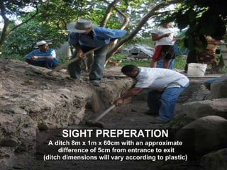 SIGHT PREPERATION
A ditch 8m x 1m x 60cm with an approximate
difference of 5cm from entrance to exit
(ditch dimensions will vary according to plastic)
 