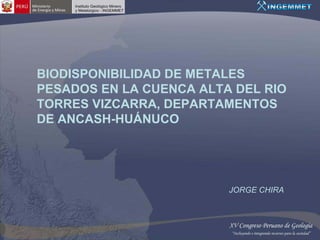 BIODISPONIBILIDAD DE METALES
PESADOS EN LA CUENCA ALTA DEL RIO
TORRES VIZCARRA, DEPARTAMENTOS
DE ANCASH-HUÁNUCO




                         JORGE CHIRA
 
