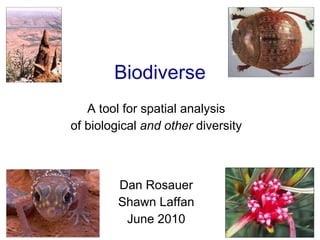 Biodiverse A tool for spatial analysis of biological  and other  diversity Dan Rosauer Shawn Laffan June 2010 