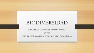 BIODIVERSIDAD
KRYZTEL GUADALUPE FLORES LOPEZ
2° “C”
ESC. PREPARATORIA N. 7 DEL ESTADO DE CHIAPAS
 
