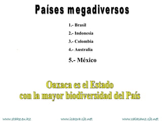 1.- Brasil
                      2.- Indonesia
                      3.- Colombia
                      4.- Australia

                      5.- México




www.stake.eu.kz   www.icagra.cjb.net   www.calasanz.cjb.net
 