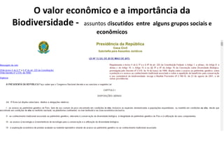 O valor econômico e a importância da
Biodiversidade - assuntos discutidos entre alguns grupos sociais e
econômicos
 