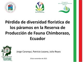 Pérdida de diversidad florística de
los páramos en la Reserva de
Producción de Fauna Chimborazo,
Ecuador
Jorge Caranqui, Patricio Lozano, Julio Reyes
20 de noviembre de 2015
 