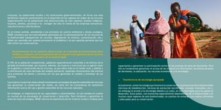 empresas, las poblaciones locales y las instituciones gubernamentales, de forma que esos
beneficios impacten positivamente en el desarrollo de las regiones de origen de los recursos
(especialmente en las poblaciones más desfavorecidas de esas regiones: pueblos indígenas,
mujeres, jóvenes, ancianos) y no recaigan tan sólo en manos de las empresas extractoras,
manufactureras y distribuidoras.
En el mismo sentido, atendiendo a los principios de justicia ambiental y deuda ecológica,
IPADE considera que las externalidades generadas por la sobreexplotación de los recursos de
la biodiversidad (desaparición de recursos, degradación de entorno, contaminación, etc.)
deben ser asumidas por quienes provocaron el problema y no por aquellas personas que tan
sólo sufren sus consecuencias.
•	

Reconocimiento de los impactos diferenciados de la pérdida de biodiversidad sobre
hombres y mujeres y de la importancia de las mujeres como gestoras de los recursos
y conocimientos relacionados con la biodiversidad

El 70% de la población empobrecida, población especialmente vulnerable a los efectos de la
pérdida de biodiversidad, son mujeres. Además, las mujeres a nivel local son un agente clave
en la gestión y conservación de los recursos, ya que sobre todo en el medio rural, y debido a
la distribución de roles derivada del modelo patriarcal, dependen directamente del entorno
para proveerse de bienes y servicios con los que garantizar el cuidado y bienestar de sus
familias.
Las mujeres rurales han desarrollado interesantes estrategias de gestión sostenible de recursos
que garantizan la conservación del medio, así como son las transmisoras de valiosísima
información acerca del uso y gestión sostenible de los recursos naturales.
Sin embargo, la importancia de sus capacidades y conocimientos, no son tenidos en cuenta
en muchas de las estrategias de conservación y desarrollo. Para fortalecer y garantizar el
éxito de estas estrategias, IPADE valoriza la experiencia de las mujeres rurales y trabaja para

capacitarlas y garantizar su participación activa en los procesos de toma de decisiones. Para
ello es fundamental garantizar el acceso de las mujeres a la información, las esferas de toma
de decisiones, la educación, los recursos económicos y la tecnología.
•	

Transferencia de tecnología apropiada

Actualmente, existe tecnología que favorece la conservación y la promoción de la biodiversidad
(técnicas de teledetección, técnicas de extracción tecnificadas, energías renovables, etc.),
sin embargo el acceso a la tecnología debido a su costo, es muy restringido para los países en
desarrollo. Estos países, con economías especialmente dependientes de la biodiversidad y en
muchos casos regiones de alta biodiversidad, no cuentan sin embargo con medios suficientes
y adecuados para su conservación.

 