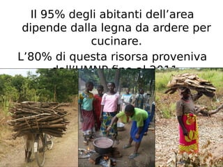 Il 95% degli abitanti dell’area 
dipende dalla legna da ardere per 
cucinare. 
L’80% di questa risorsa proveniva 
dall’UMNP fino al 2011 
 
