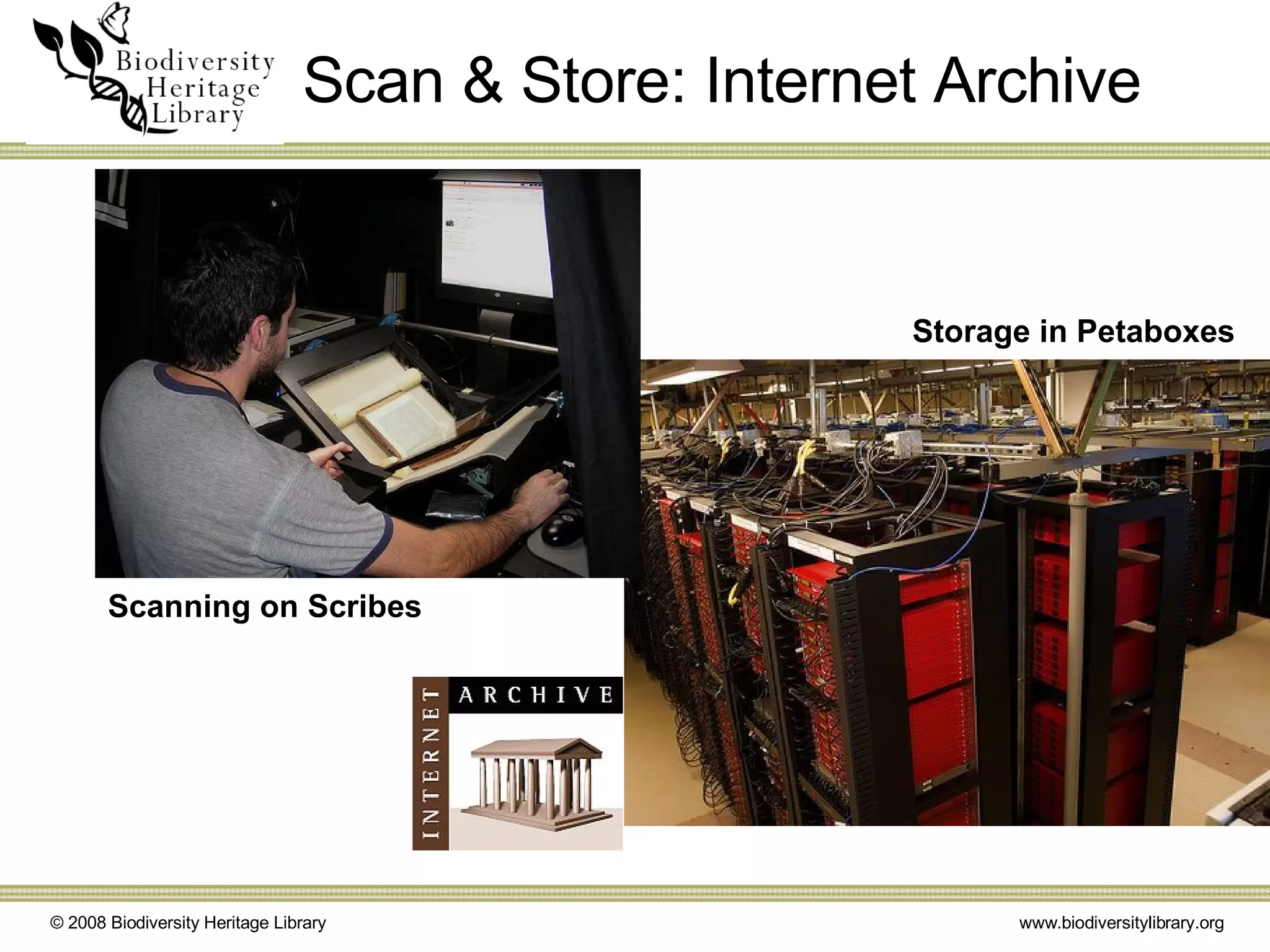 Scan & Store: Internet Archive Scanning on Scribes Storage in Petaboxes 