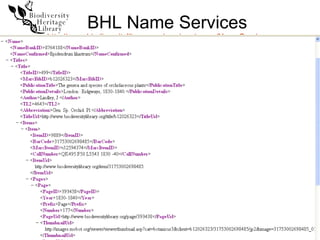 BHL Name Services http://www.biodiversitylibrary.org/services/name/NameService.asmx 
