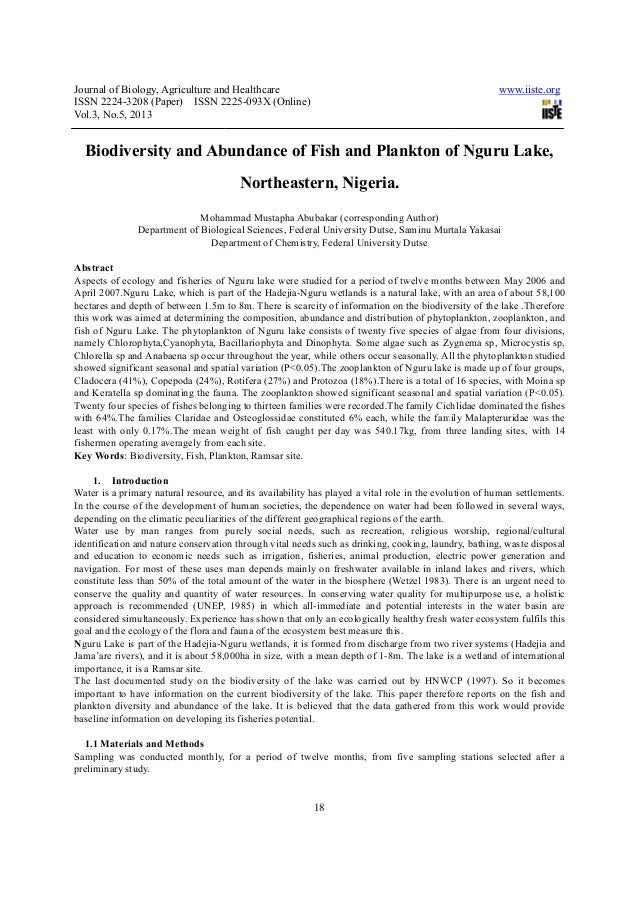 Biodiversity and abundance of fish and plankton of nguru 