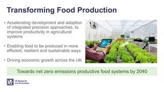 Transforming Food Production
• Accelerating development and adoption
of integrated precision approaches, to
improve produc...