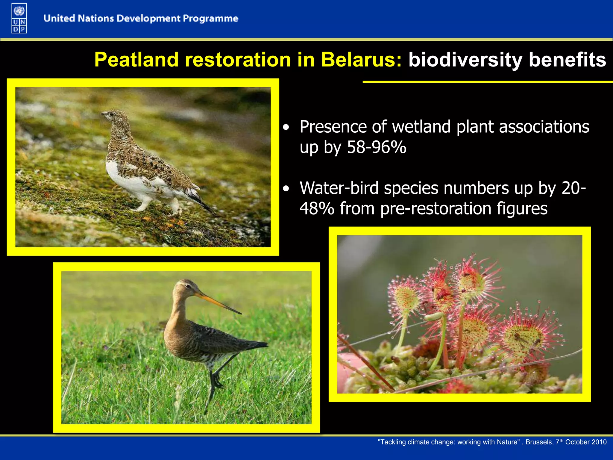 Approx. 10% of species at high risk of extinction for every 1°C rise in global mean temperature;- Amphibians  - 45 % of species negatively affected