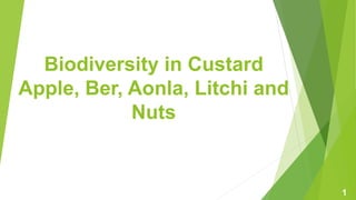 Biodiversity in Custard
Apple, Ber, Aonla, Litchi and
Nuts
1
 