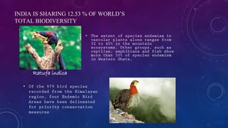 INDIA IS SHARING 12.53 % OF WORLD’S
TOTAL BIODIVERSITY
•
Ratufa indica
•
 