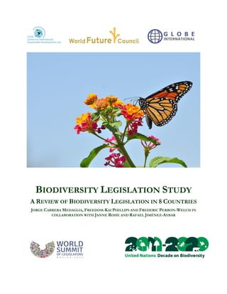 BIODIVERSITY LEGISLATION STUDY 
A REVIEW OF BIODIVERSITY LEGISLATION IN 8 COUNTRIES 
JORGE CABRERA MEDAGLIA, FREEDOM-KAI PHILLIPS AND FREDERIC PERRON-WELCH IN 
COLLABORATION WITH JANNE ROHE AND RAFAEL JIMÉNEZ-AYBAR 
 