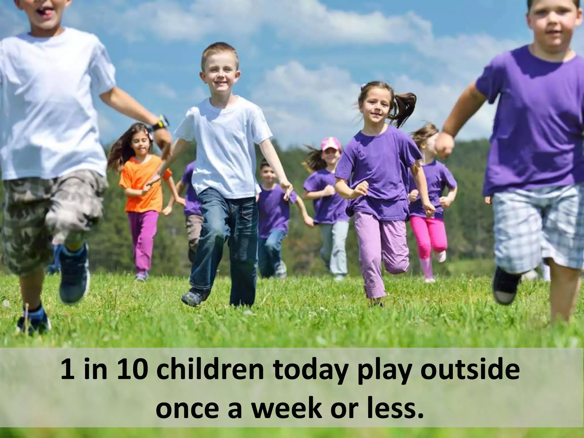 1 in 10 children today play outside
once a week or less.
 