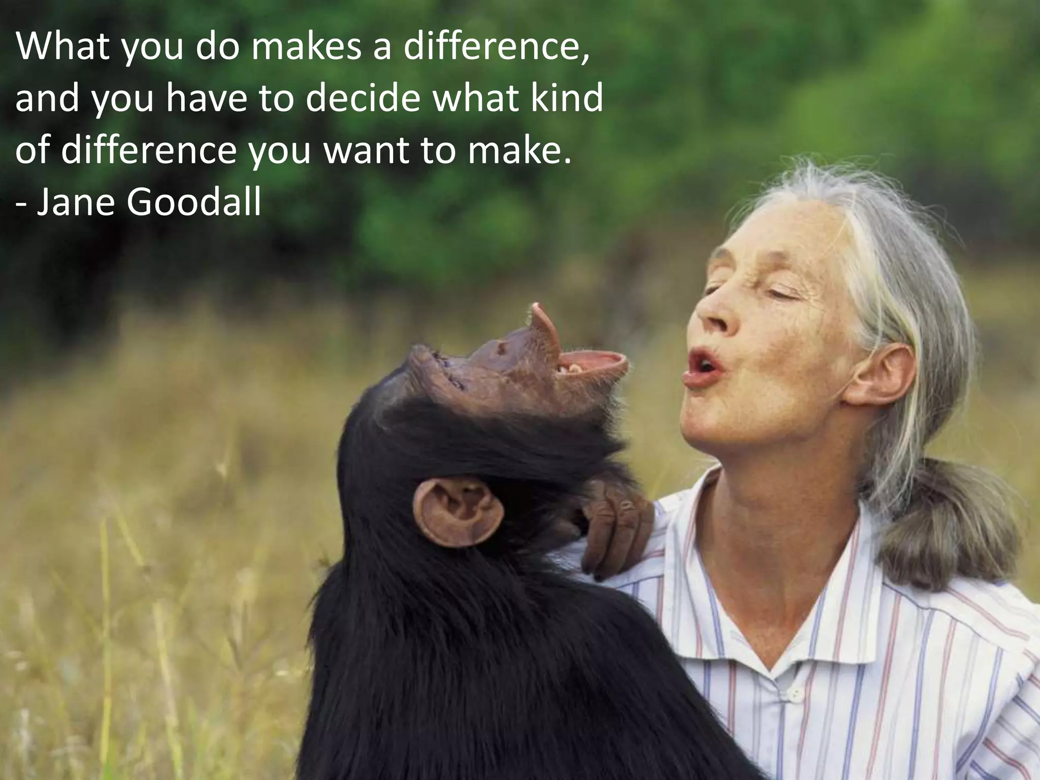 What you do makes a difference,
and you have to decide what kind
of difference you want to make.
- Jane Goodall
 