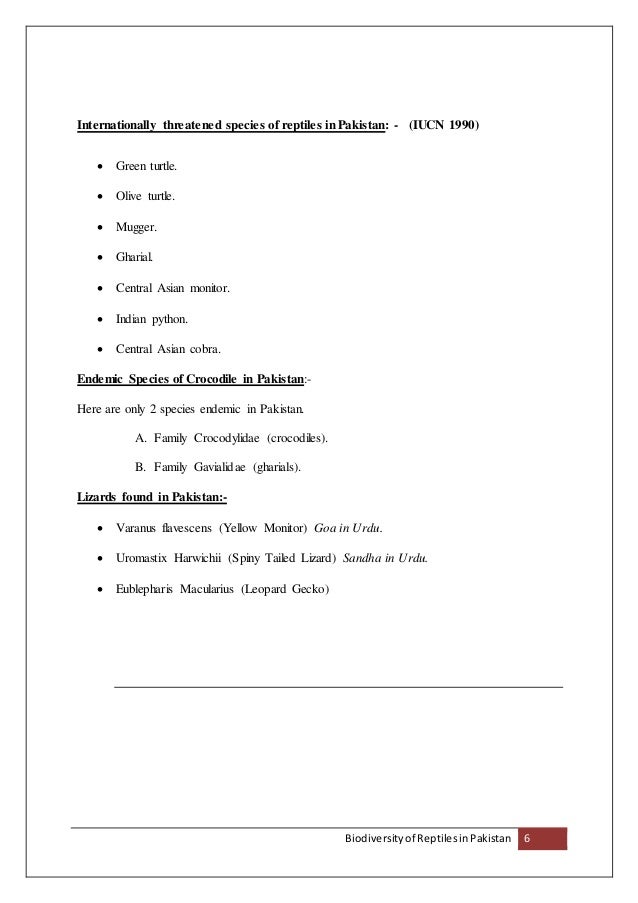 Biodiversity of reptiles in Pakistan