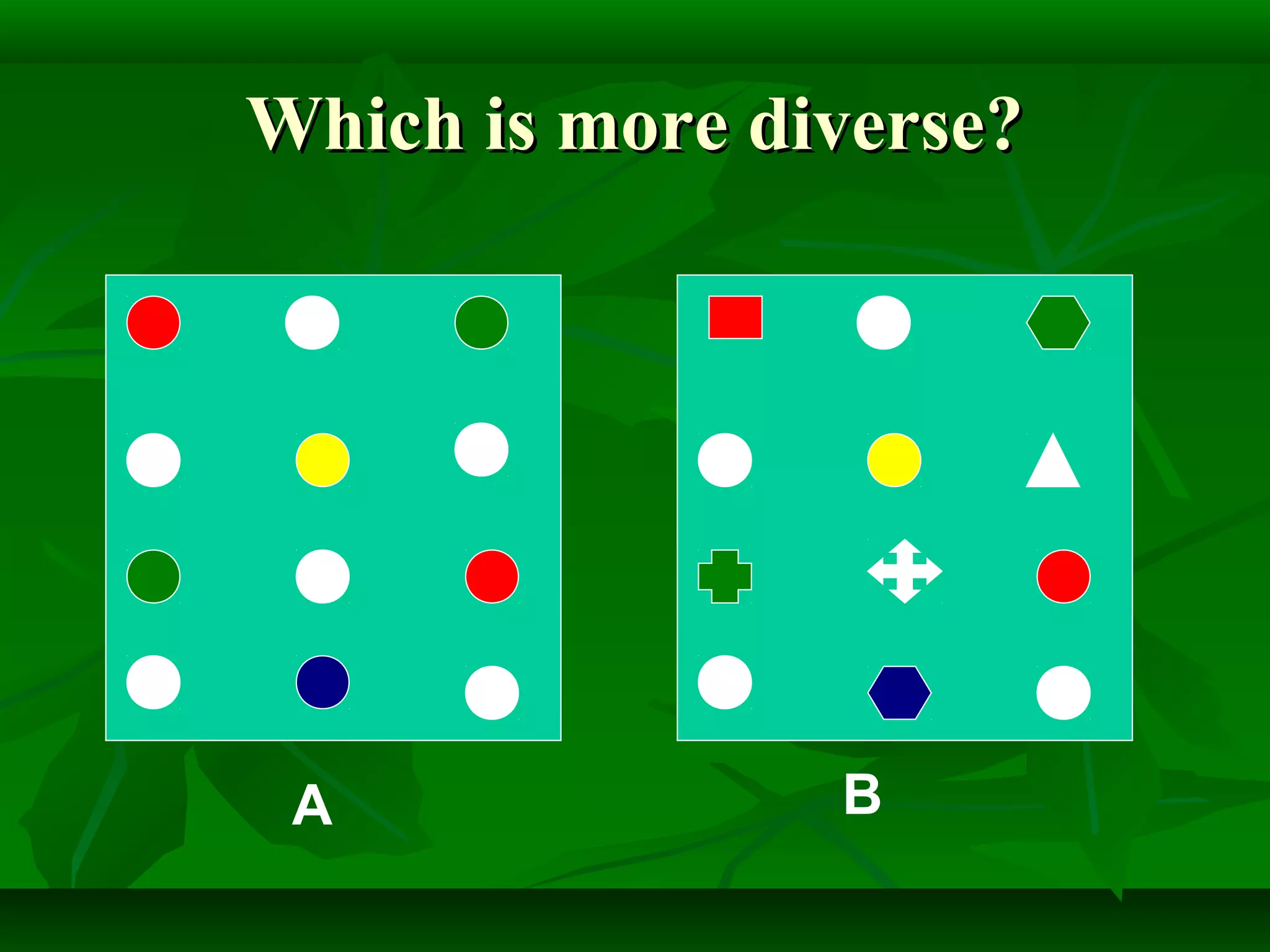 Which is more diverse?Which is more diverse?
A B
 
