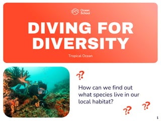 DIVING FOR
DIVERSITY
Tropical Ocean
How can we find out
what species live in our
local habitat?
1
 