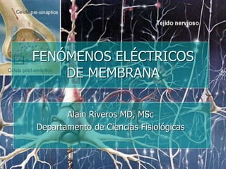 FENÓMENOS ELÉCTRICOS
DE MEMBRANA
Alain Riveros MD, MSc
Departamento de Ciencias Fisiológicas
 