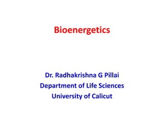 Bioenergetics
Dr. Radhakrishna G Pillai
Department of Life Sciences
University of Calicut
 