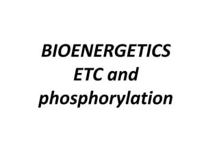 BIOENERGETICS
ETC and
phosphorylation
 
