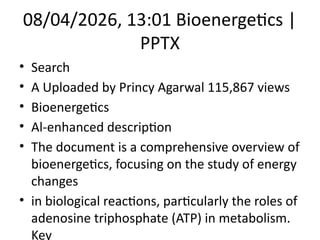 Comprehensive Overview of Bioenergetics and Energy Transformations in ...