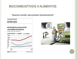 BIOCOMBUSTÍVEIS X ALIMENTOS

 “Queimar comida” para produzir biocombustível?
 