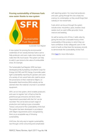 NNFCC News Review, April 2017 Page 9 of 18
Proving sustainability of biomass fuels
now easier thanks to new system
Sustain...