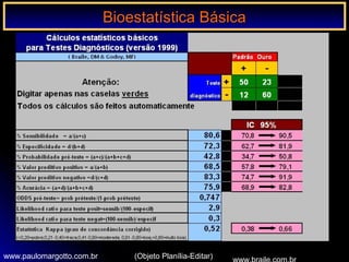 Bioestatística BásicaBioestatística Básica
www.paulomargotto.com.br (Objeto Planília-Editar)
 