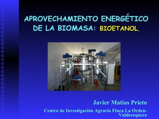 APROVECHAMIENTO ENERGÉTICO DE LA BIOMASA:   BIOETANOL   Javier Matías Prieto Centro de Investigación Agraria Finca La Orden-Valdesequera 